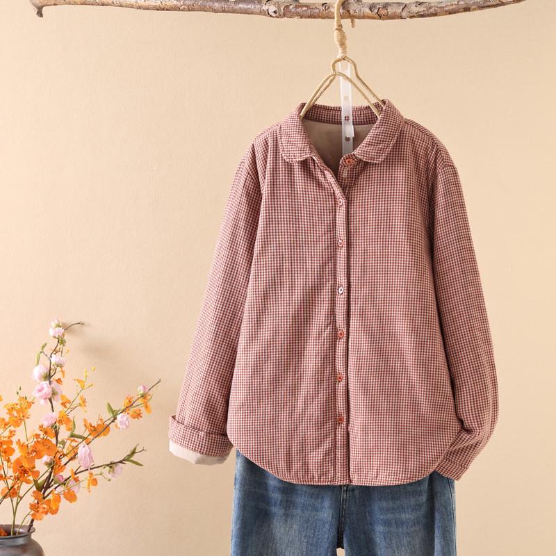 2025 Autumn/Winter Women's Plaid Cotton Jacket - Padded Long Sleeve Loose Cardigan