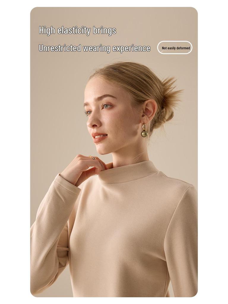 Women's Lyocell Silk Wool Blend Half-Neck Warm Top - Autumn/Winter Style
