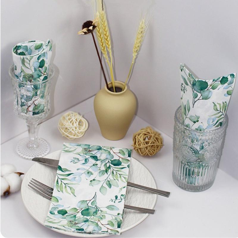 20Pcs/pack 33x40cm Green Leaf Printed Napkins Home Dining Rooms Hotels Restaurants Party Decorations Disposable Tissues