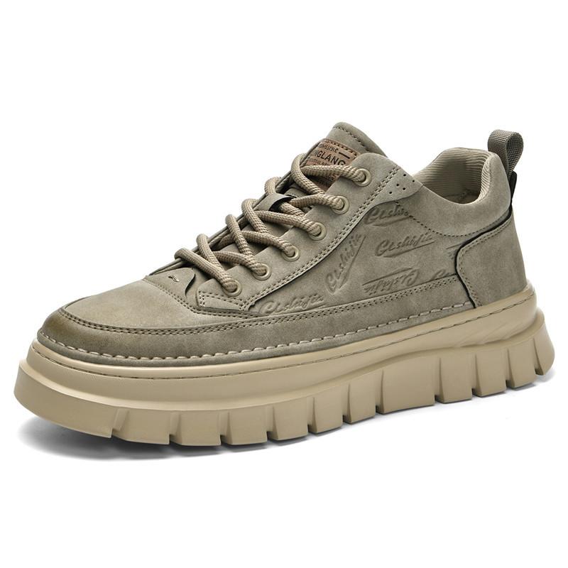 Autumn New Shoes for Men Leather Casual Shoes Fashion Flat Leisure Platform Shoes Retro Lace-up Sneaker