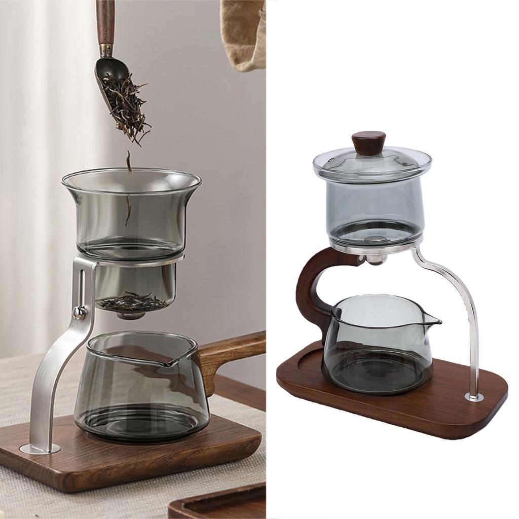 Teapot Set Water Separation Infuser Fairness Cup Tea Brewing Kit High Borosilicate Glass   Wood Handle Smoky Gray