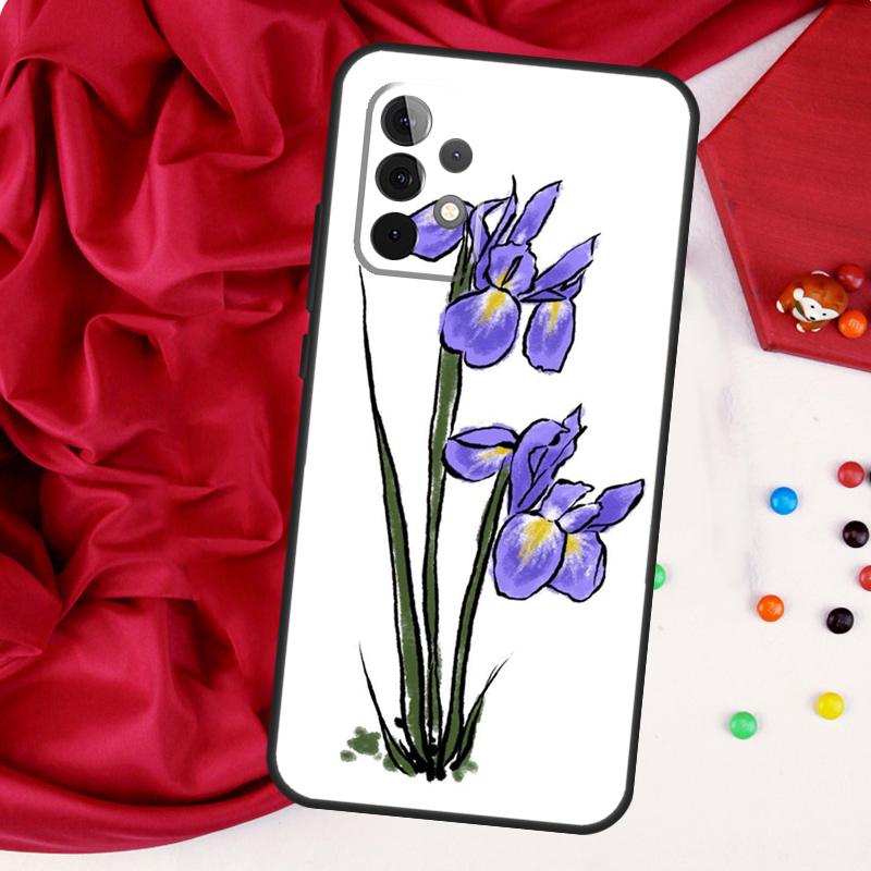 Iris Purple Flower Watercolor For Samsung Galaxy A56 A36 A26 A16 A05 A06 A22 A32 A52 A54 A34 A14 A55 A15 A53 A33 A35 Case