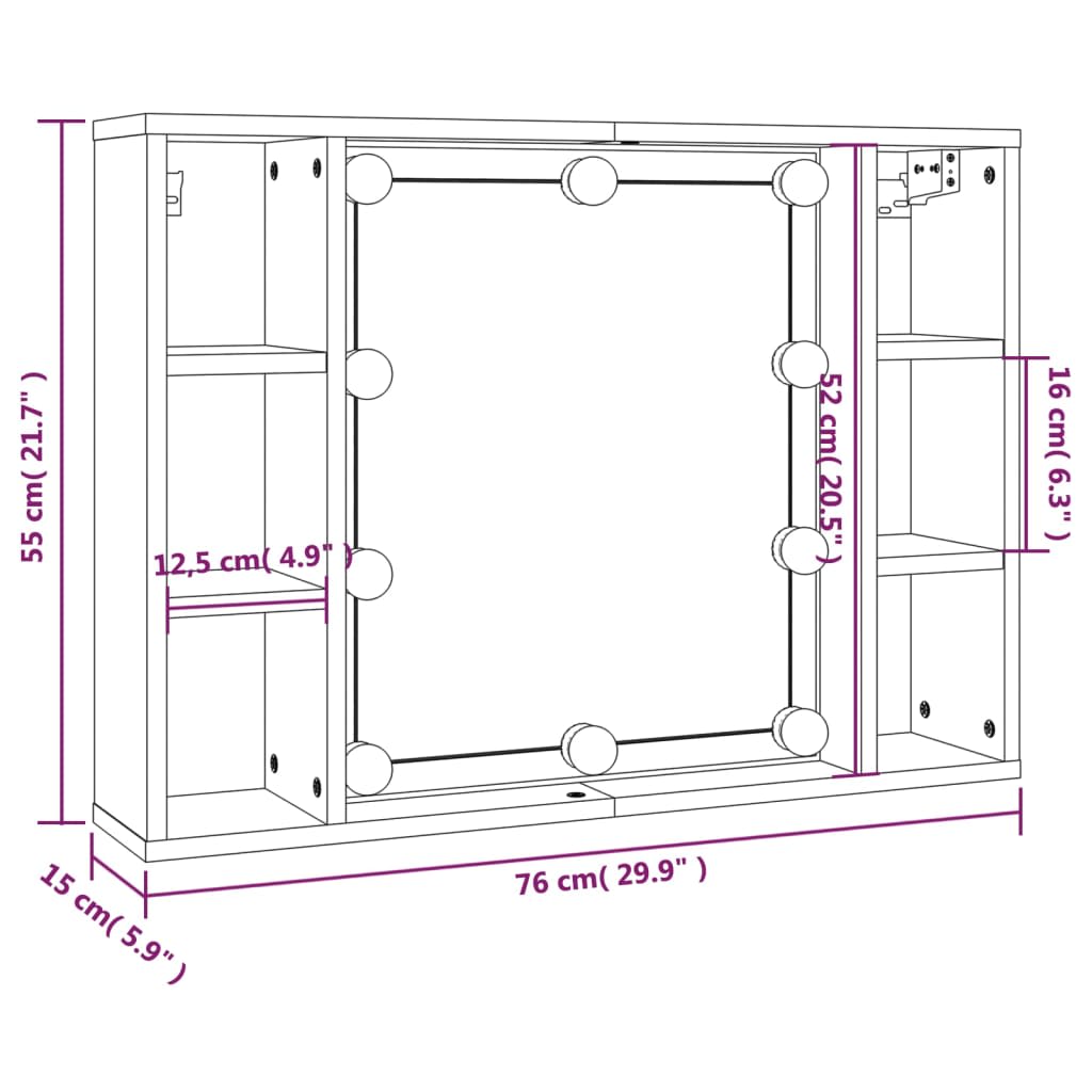 LED Mirror Cabinet in Concrete Grey 76 x 15 x 55 cm