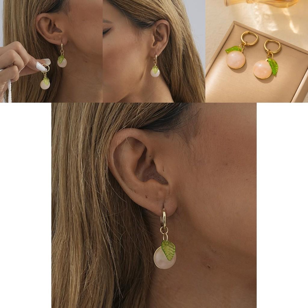 Fruit Chic Pink Peach Dangle Earrings For Womens Street Outfits Fashion