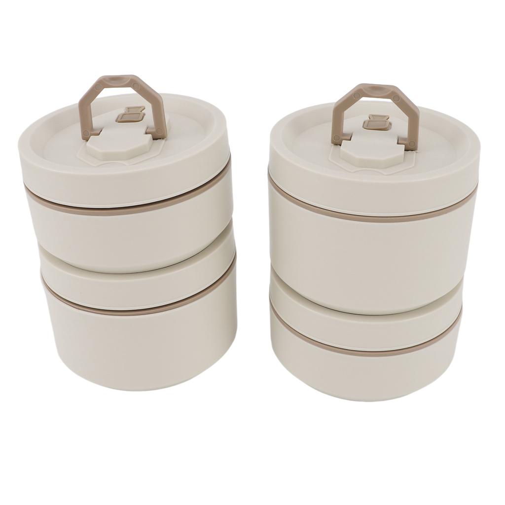 Isolierte Lunchbox aus Edelstahl mit Thermotasche Rund Versiegelt Beige Weiß Isolierte Bento-Box