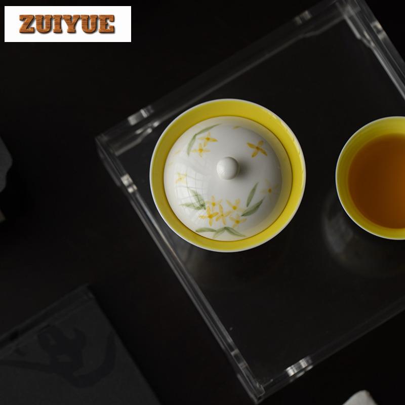 100ml White Porcelain Pure Hand Painted Osmanthus Lid Bowl Creative Handmade Ceramic Tea Bowl  Kung Fu Tea Set Tea Art Supplies