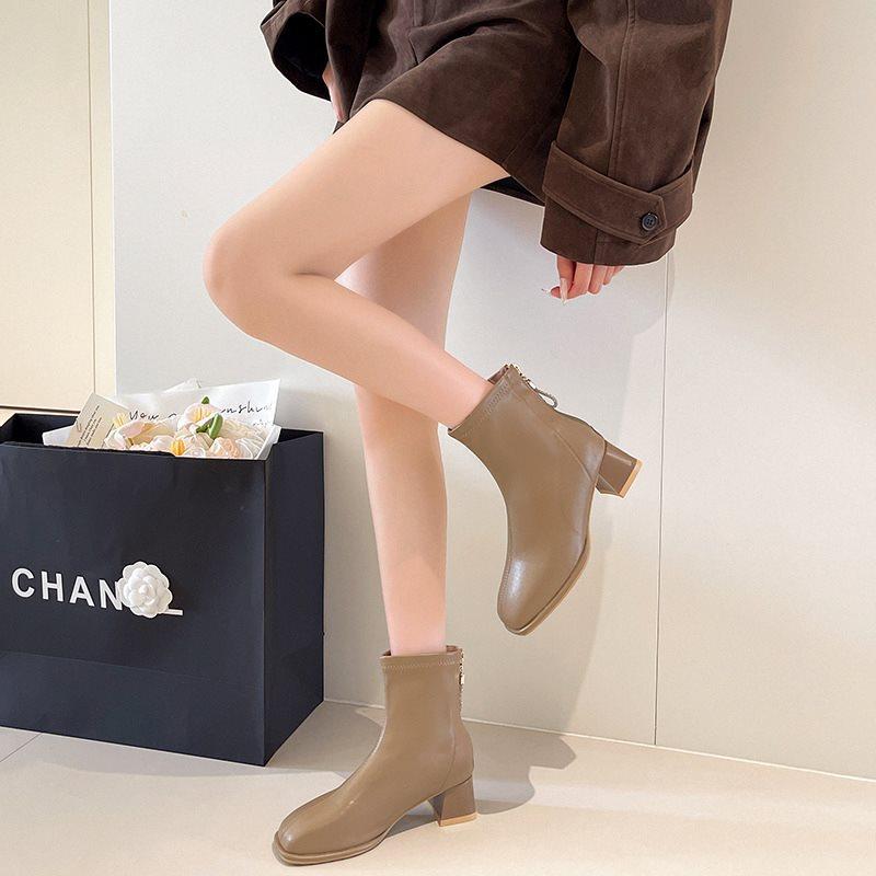 Martin boots small single boots square head and bare boots thick heel thin British 2025 short boots women's autumn and winter French new versatile