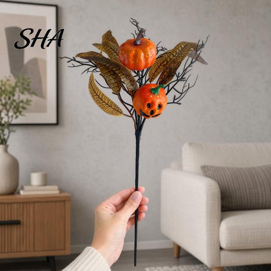 Black Maple Leaf Decor Halloween Flowers Bouquet Decorations, Artificial with Pumpkin Rose Eucalyptus Dried Leaves Flower Stems Floral Stems,