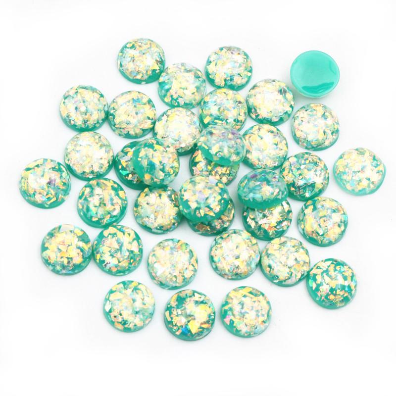 40 Stück Mode Neu 12mm Eingebaut Goldfarbe Metallfolie Flache Rückseite Harz Cabochons Cameo Kuppel DIY Schmuckzubehör
