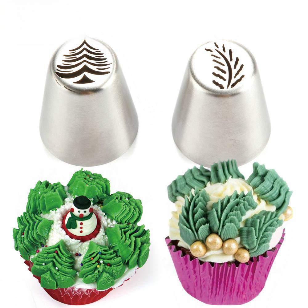 2Pcs/set Christmas Tree Icing Piping Tips Stainless Steel Leaf Nozzle Cake Decorating Tool CDN