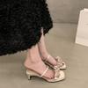 2024 New Summer Fairy Style High-heeled Small Cool Slippers Wearing Purple One-word Drag French Sandals Women's Shoes