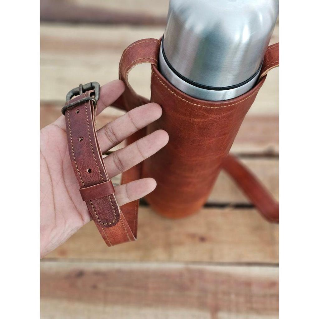 Reusable Leather Water Bottle Carrier, Unisex, Stylish, Convenient, Personalize
