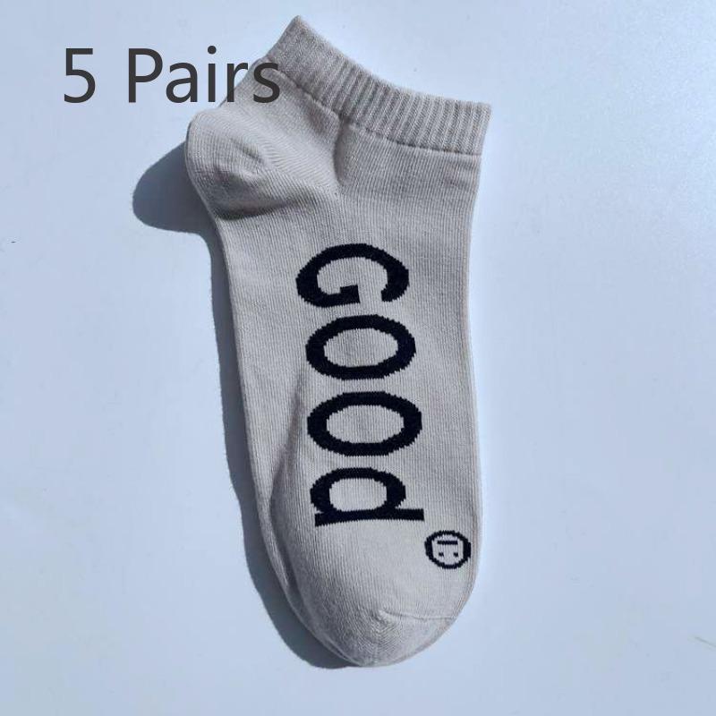5 Pairs of Large Size Short Socks Letters Tide Men Boat Socks Hip Hop Skateboarding Sports Cotton Socks