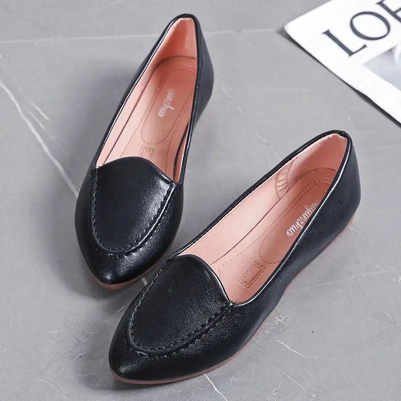 Fashion Leather Casual Pointed Toe Women's Flat Shoes Moccasins Ladies Footwear Vacation High Quality Fashion Slip On Chic Point 39 Non