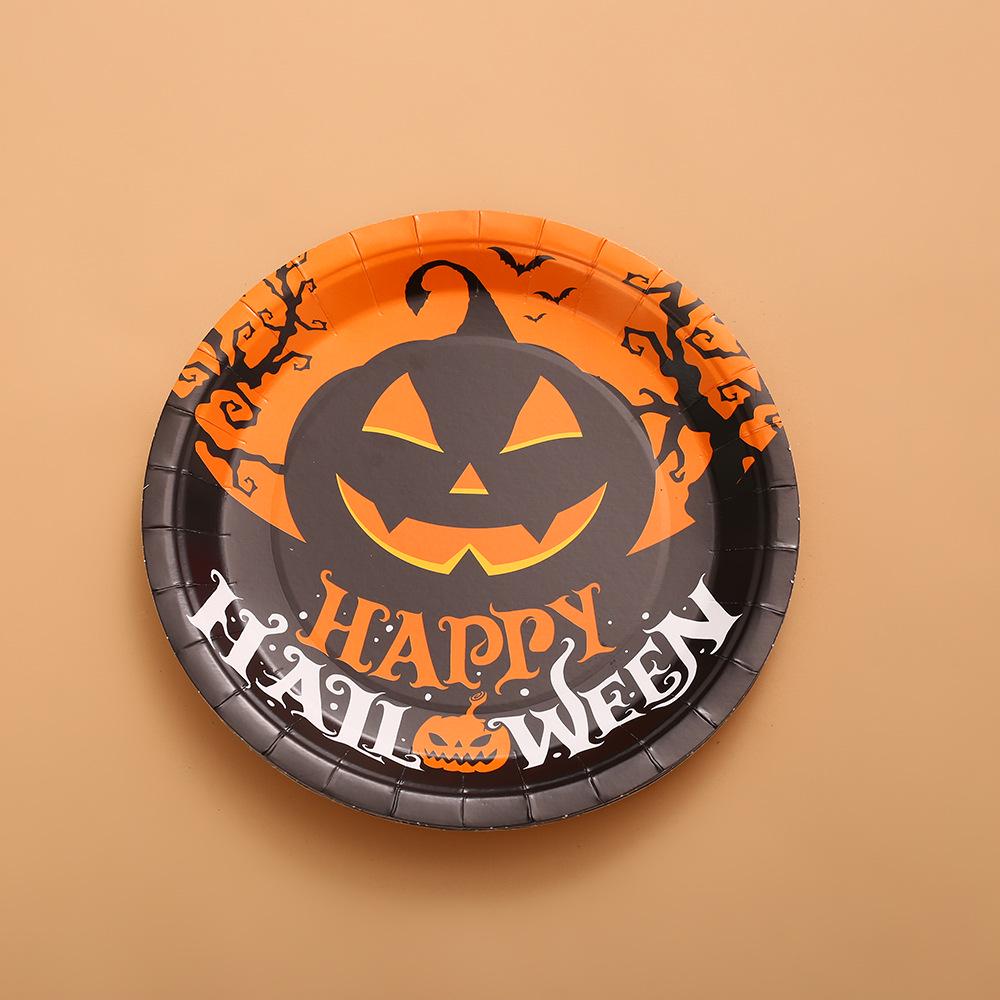 Cross-Border Halloween Party Disposable Plate Set: Pumpkin & Bat Paper Cups and Plates