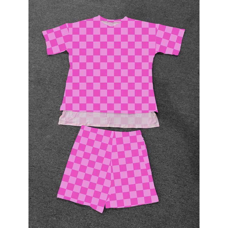 

2025 European Cross 3D Color Block Girl Print Two-Piece Casual Women s Set 4XL