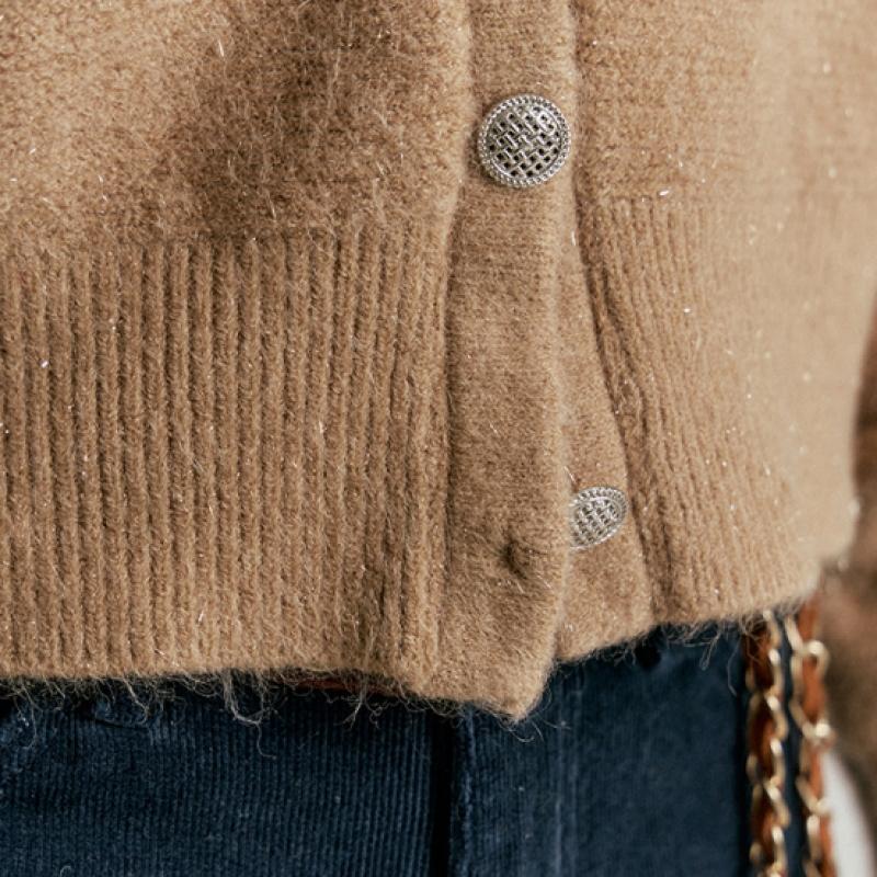 Pletený kardigan s nabíranými rukávy, třpytkami a kulatým výstřihem Zc03qd002on