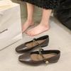 French Retro Chain Mary Jane Shoes for Women Spring Temperament Shallow Square Toe Single Strap Flat Shoes