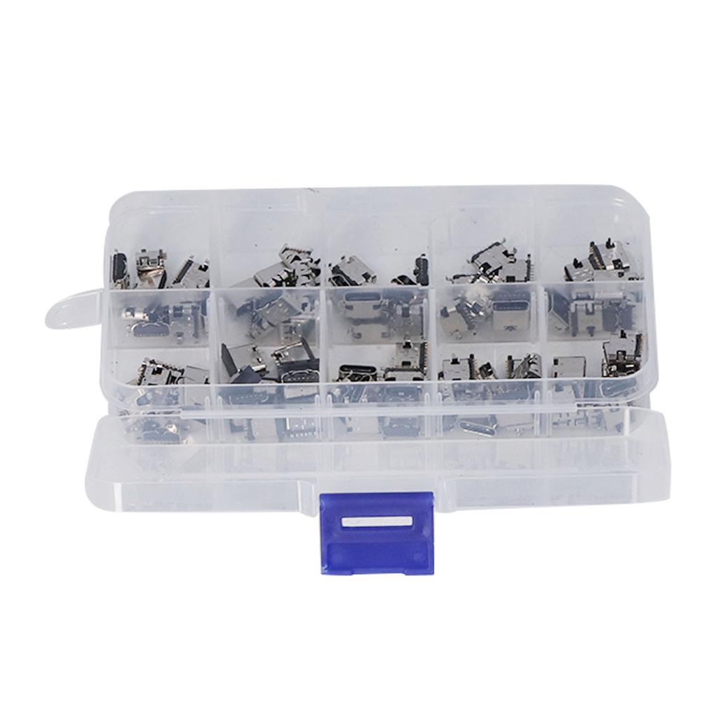 100Pcs TYPE C USB Female Plug Connector Jack Solder Repair Replacement Adapter Assortment Set