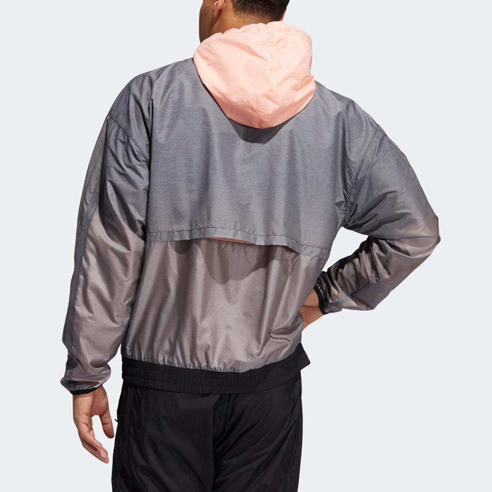 Adidas Contrast Hooded Logo Jacket Men Outerwear Grey GK8415