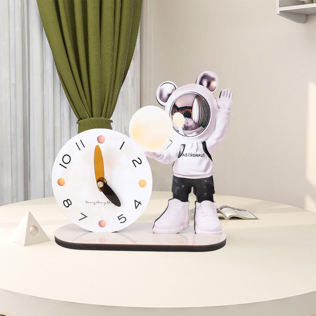 Space Man Desk Clock Decorative Cartoon Desktop Ornament Quiet Clock for Bedroom Study Office
