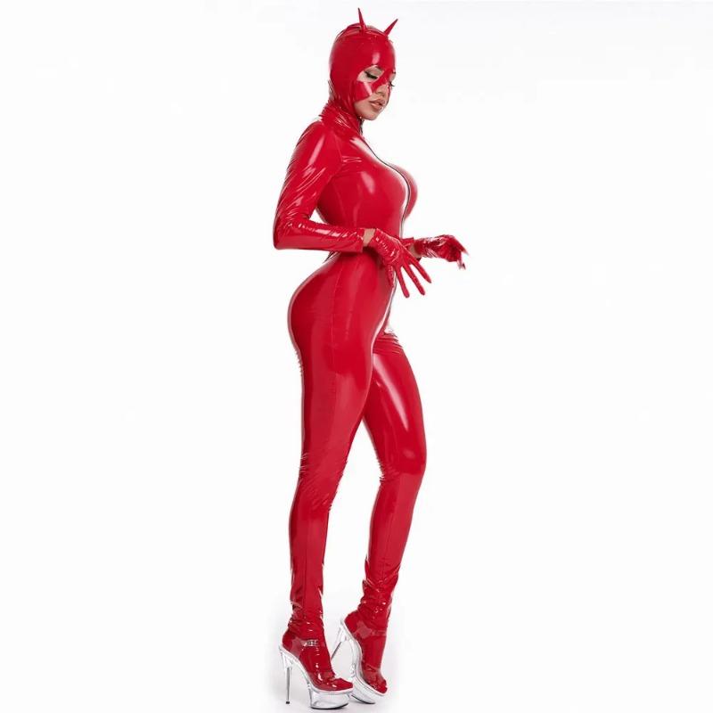 Sexy Women Latex PVC Faux Leather Bodysuits Nightclub Party Sexy Erotic Jumpsuits Zipper Open Crotch Shiny Sexy Tight Wet Look