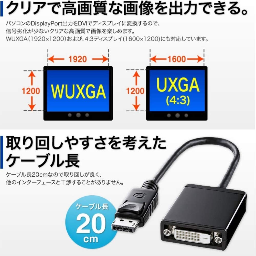 Sanwa Supply DisplayPort to DVI Adapter, 0.2m, AD-DPDV02