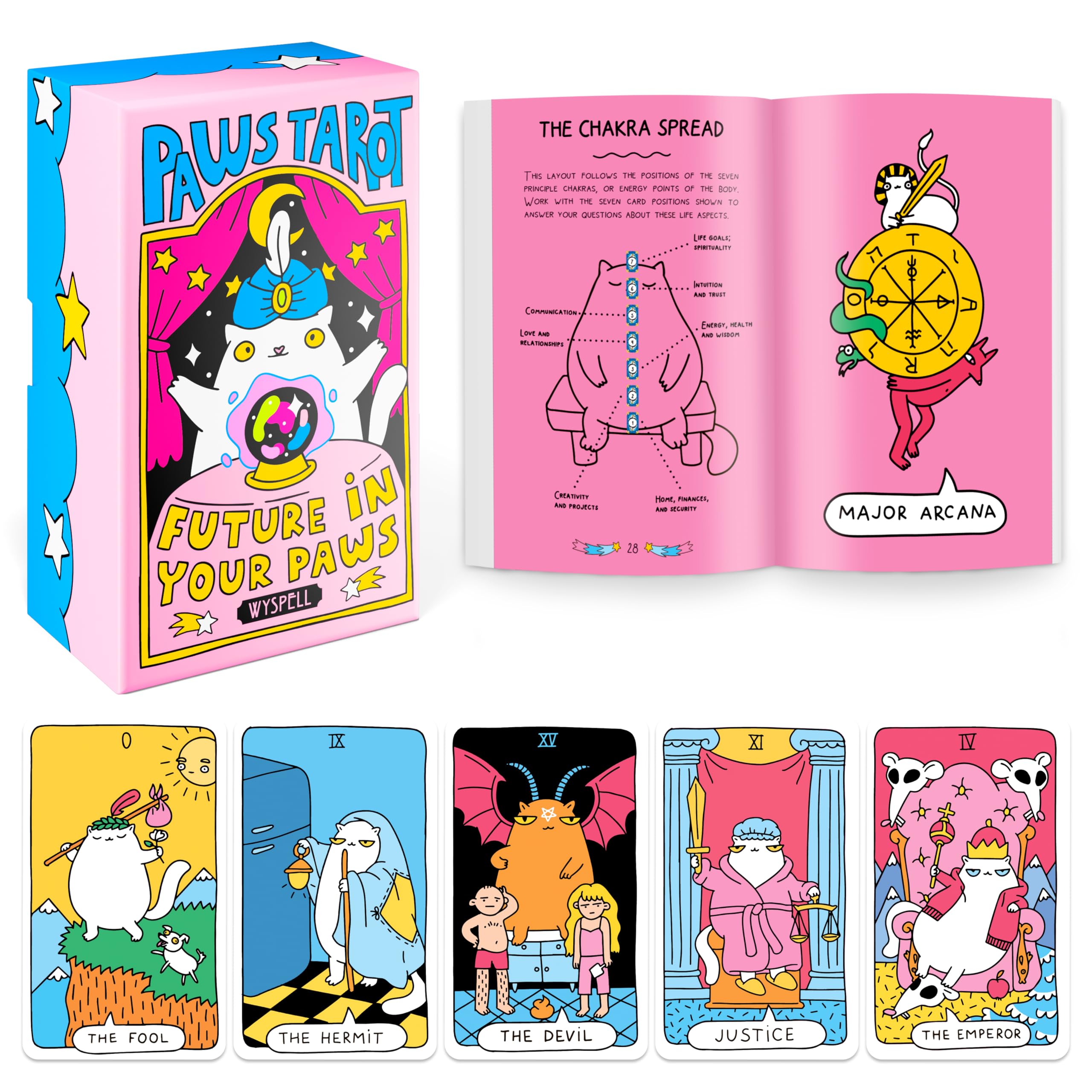 Wyspell Cat Tarot Cards with Guidebook A unique tarot deck A beautiful and modern tarot deck for cat lovers and - 78-card - Beginner-friendly -