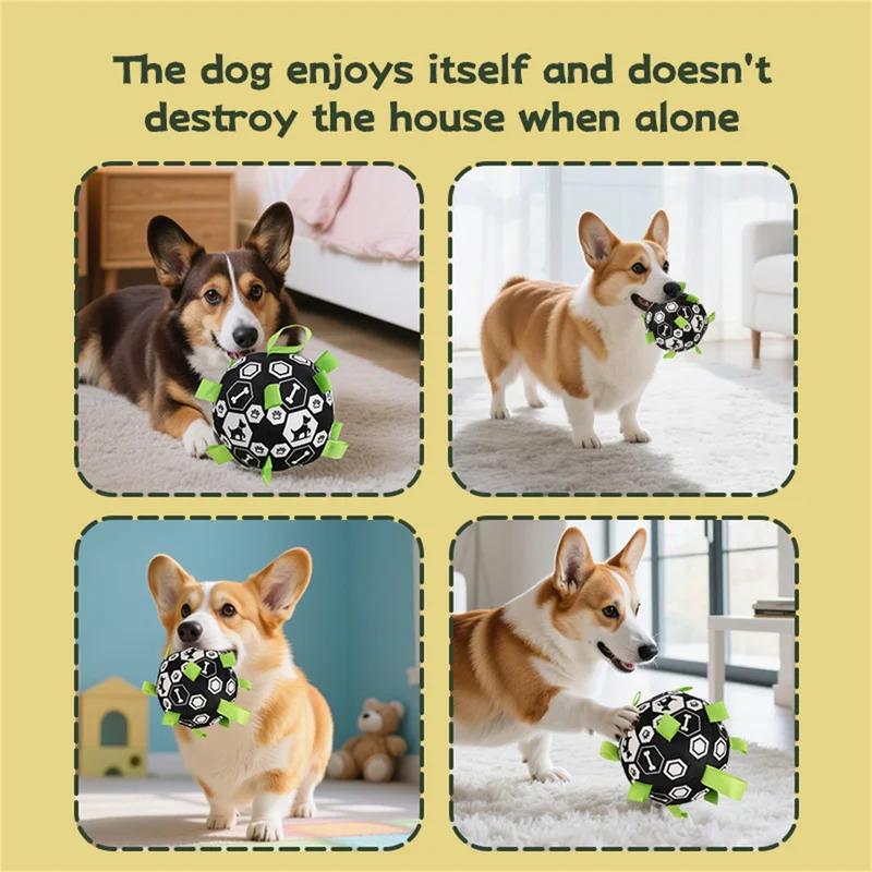 Interactive Dog Ball Toy with Bell Sound for Outdoor Play Puppy Training Football Fetch Game Chew Resistant Durable Pet