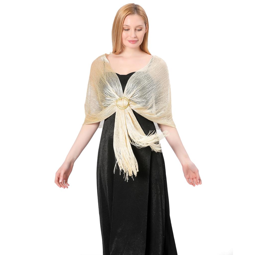 Sparkling Metallic Scarf With Buckle Women'S Evening Party Shawl Gold Silver Shiny Shawls For Bridal Bridesmaid Wedding Wraps