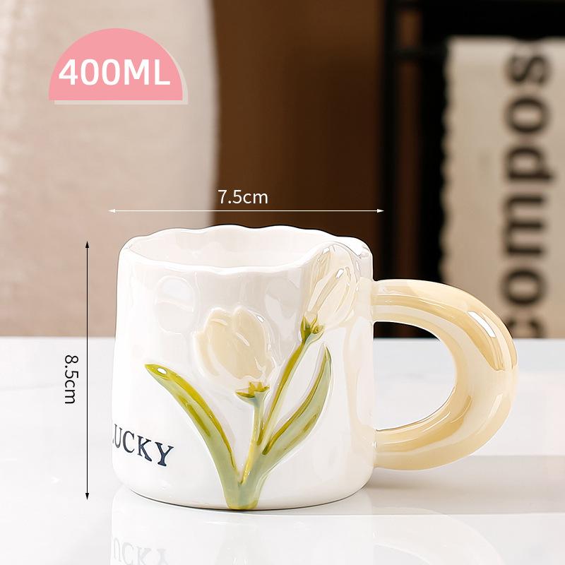 Hand-painted Pearlescent Glaze High-value Mug Household Tulip Ceramic Cup Water Cup Light Luxury Gift Cup