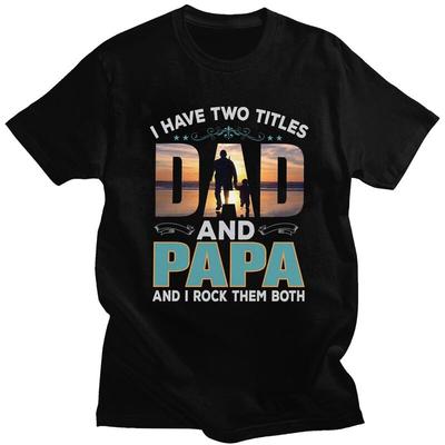 T-shirt Personnalisé Deux Titres Papa Et Papa pour Hommes Manches Courtes T-shirt de Loisir Cadeau Fête des Pères T-shirts Coupe Ajustée 100% Coton