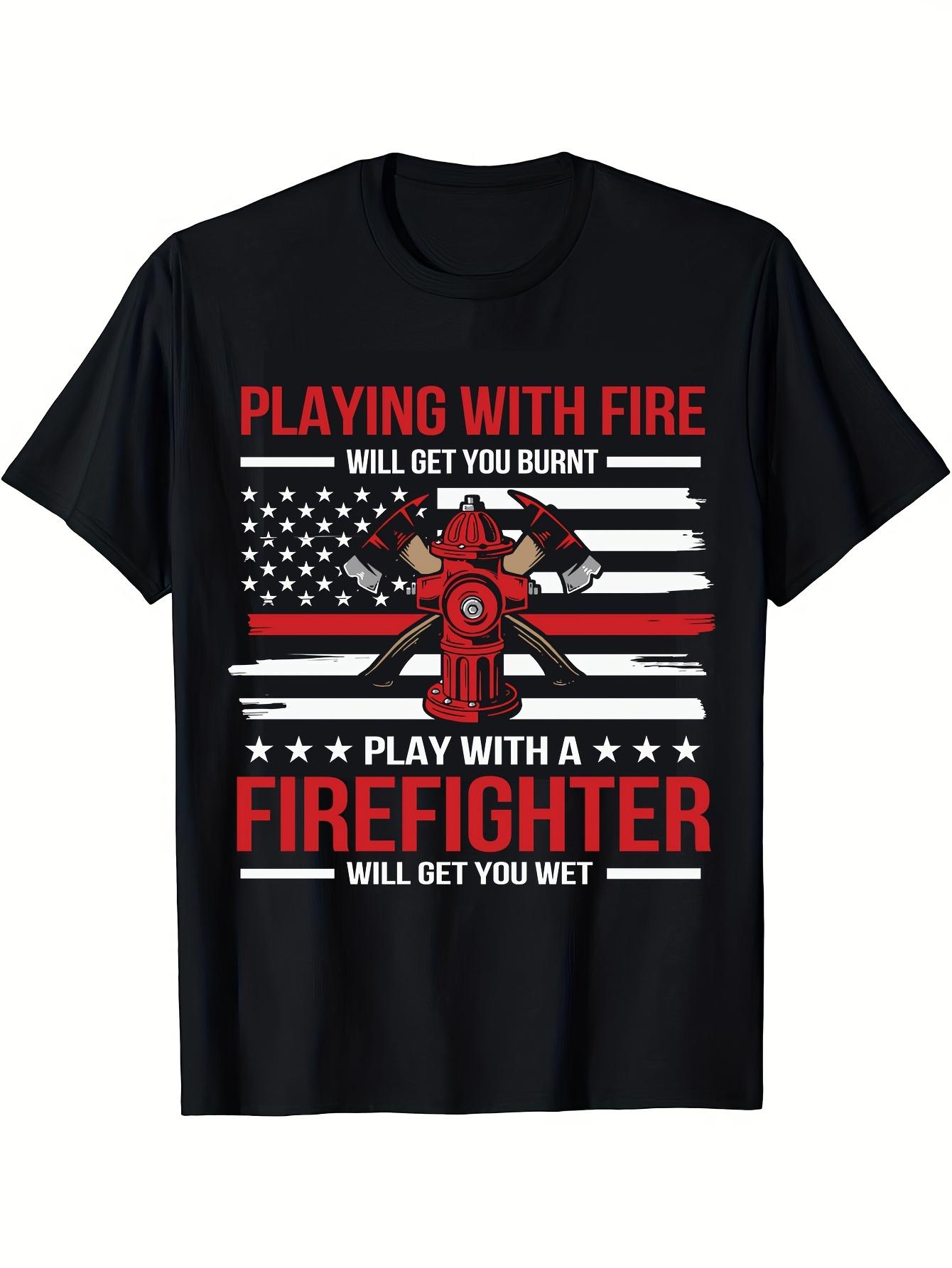 Firefighter 4th of July American Flag  Firefighter Axes Graphic100 cotton Oneck short sleeve casual printed mens Tshirt S