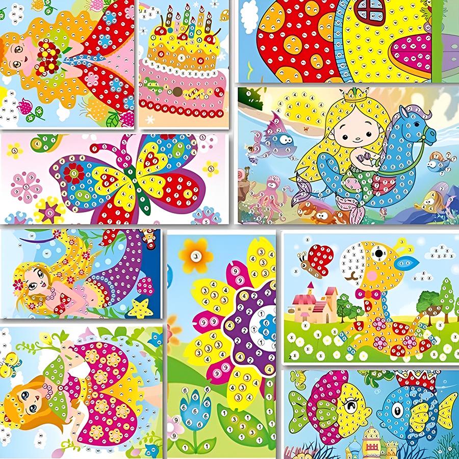 4/8/12pcs Cartoon Diamond Crystal Mosaic Sticker Painting Hanmade DIY Color Diamond Painting Paper Creative DIY Art Kits