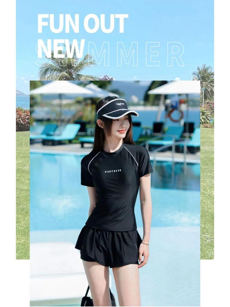 Damen Übergröße Konservativer Kurzarm Zweiteiler Badeanzug