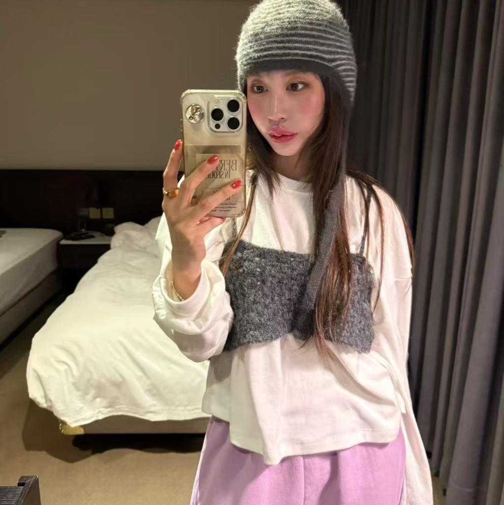 2026 Korean Style Spring T-shirt & Knit Camisole Two-Piece Women's Set