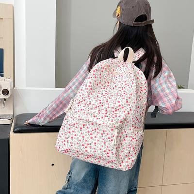 Flower Print Backpack Women's School Bag Campus Girls Nylon Backpack