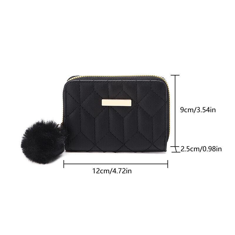Portafoglio Piccolo da Donna in Pelle Porta Carte di Credito Portamonete Bifold con Pompon Portafoglio da Donna Porta Carte di Credito Portafoglio a Busta