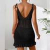Summer Beach Mini Dress Lady Sexy Deep V Hollow Out Mesh Pullover Women's Knitted Sweaters See Through Casual Slim Sling Dresses