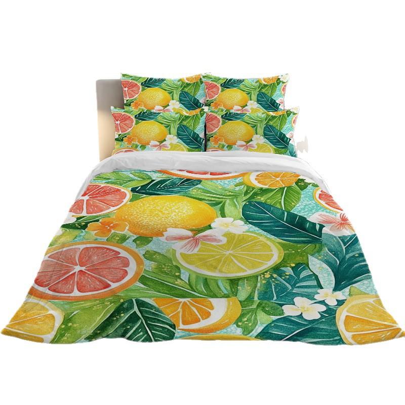 3D Digital Printing Bedding Two Or Three Piece Fruit Orange Polyester Quilt Cover