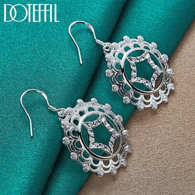 925 Sterling Silver Round Star Shaped Pendant Earrings, Fashionable Jewelry