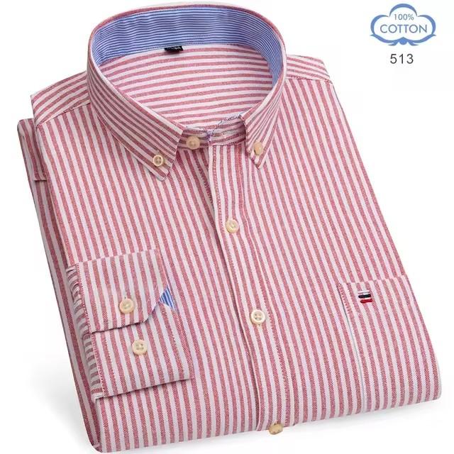 100% Pure Cotton Oxford Shirts for Men Long Sleeve Plaid Shirt Striped Male Business Checked Red Shirt Mans Designer Clothes 7XL