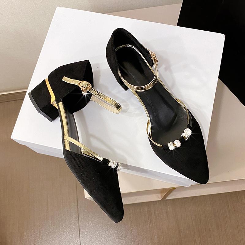 Fashion Large Pointed Thick Heels Women's Shoes 2025New Headed High Heels Buckle Strap Design with Skirt Sexy Sandals