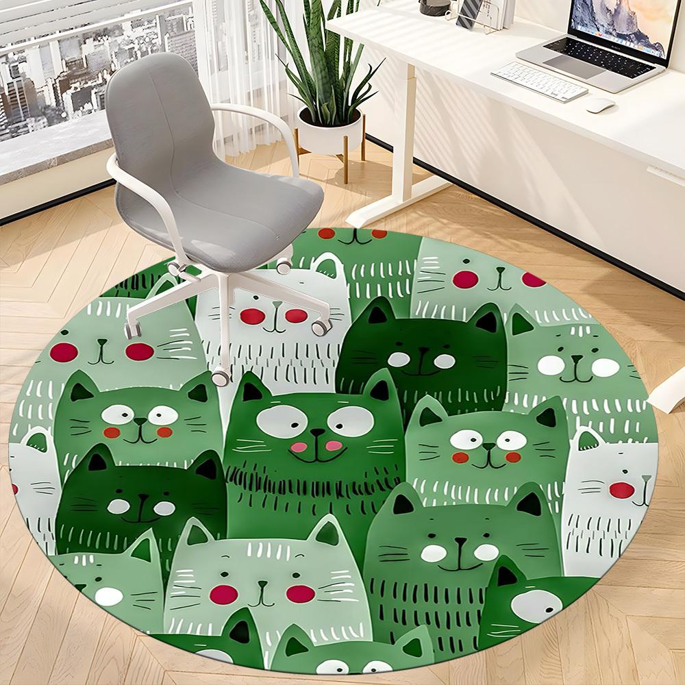 1pc Cat Pattern Office Round Area Rug, Under Office Chairs Bedroom Living Room Home Decor, Room Deco