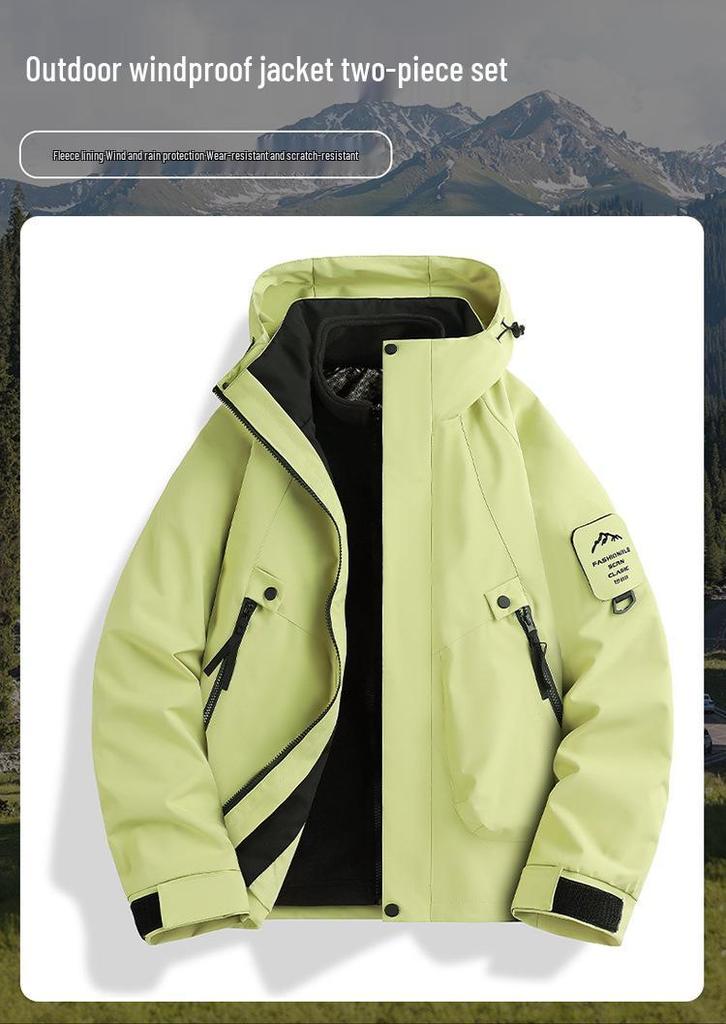 Skijacke Set: Schwarz-Gold-Fleece Warme Innenlage mit 75D Doppelwarp-Schuss, Drei-in-Eins-Design für Paare