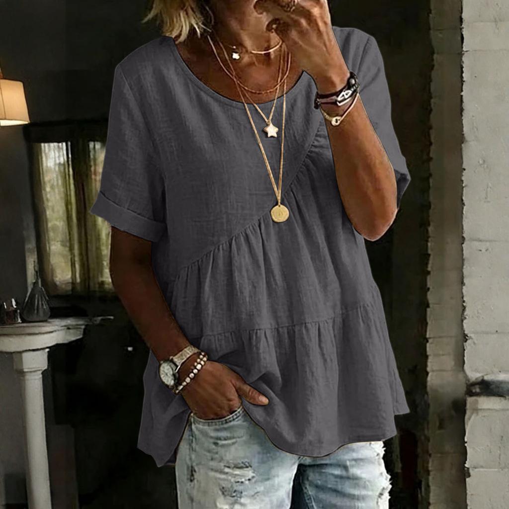 Womens Spring Tops Loose Fit Short Sleeve Summer Shirts for Women Casual Ruffle Hem Womens Summer Shirts 2026