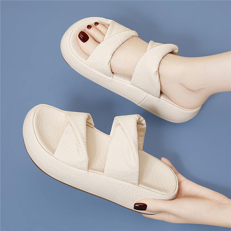 

Leather thick-soled heightening bow slippers for women to wear summer new casual non-slip beach slippers 40