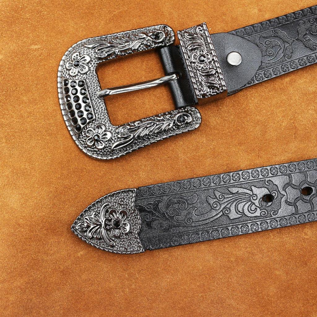 Amerikaanse Retro Embossed Koeienhuid Riem - Handgemaakt, Veelzijdig, Trendy Gesp met Pin voor Mannen