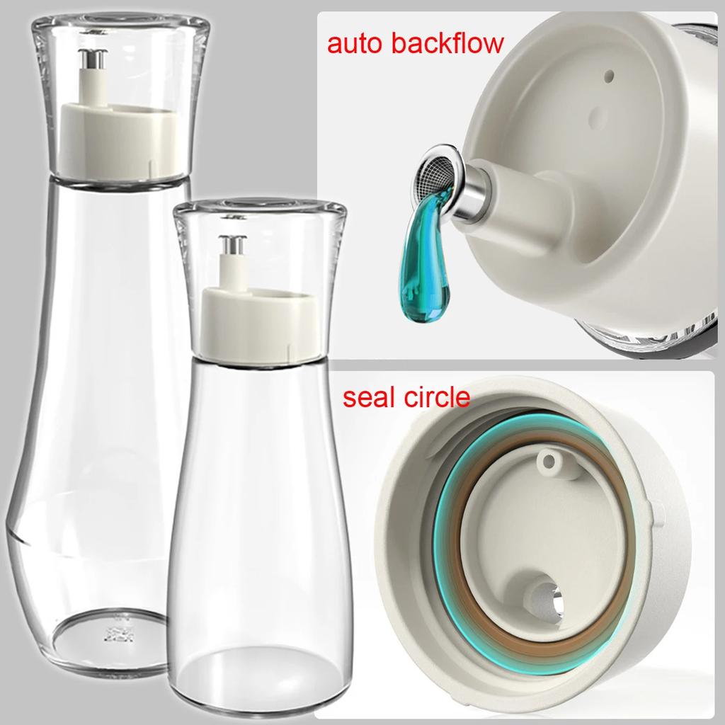 Glass Oil Dispenser with 304 Stainless Steel Spout No Drip Dust Proof Cover for Soy Sauce Vinegar Sesame Oil Kitchen