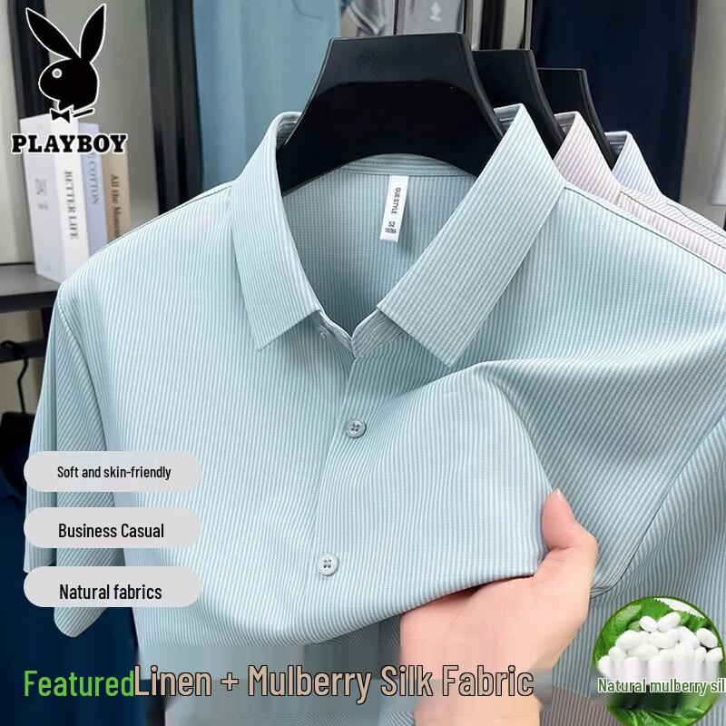 

Playboy Men s Silk-Blend Short-Sleeve Wrinkle-Free Cool-Touch Shirt 58
